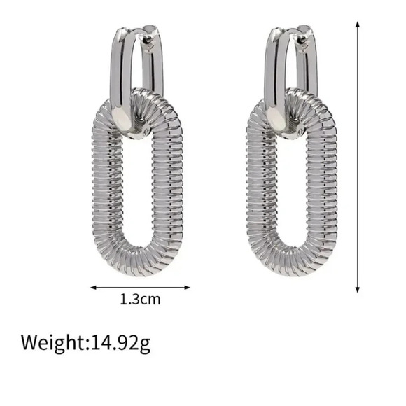 Anthropologie Bohemian Stainless Steel Silver Buckle Hoop Hollow Drop Earrings - Picture 5 of 17